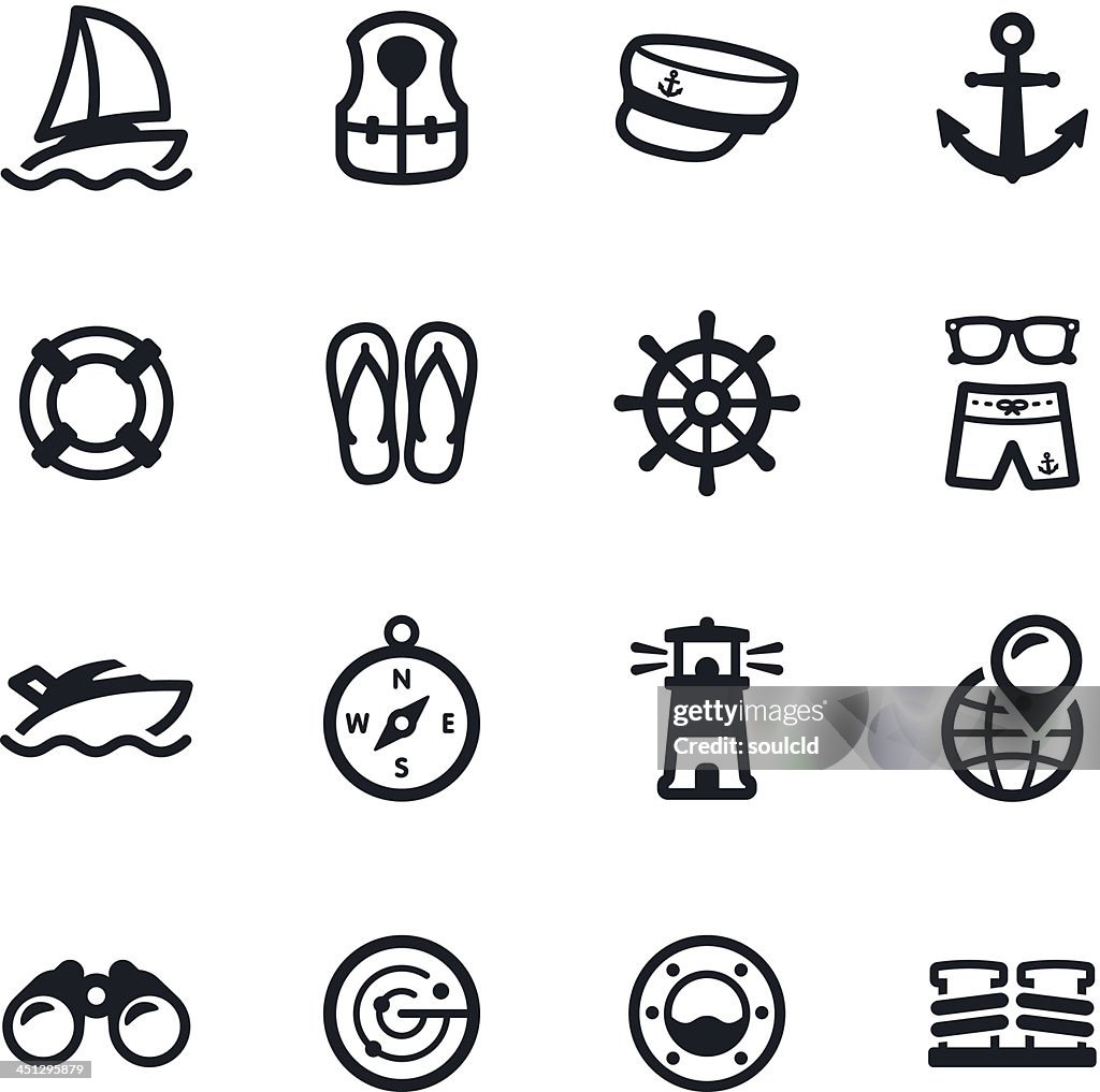 Black and white yacht club icons