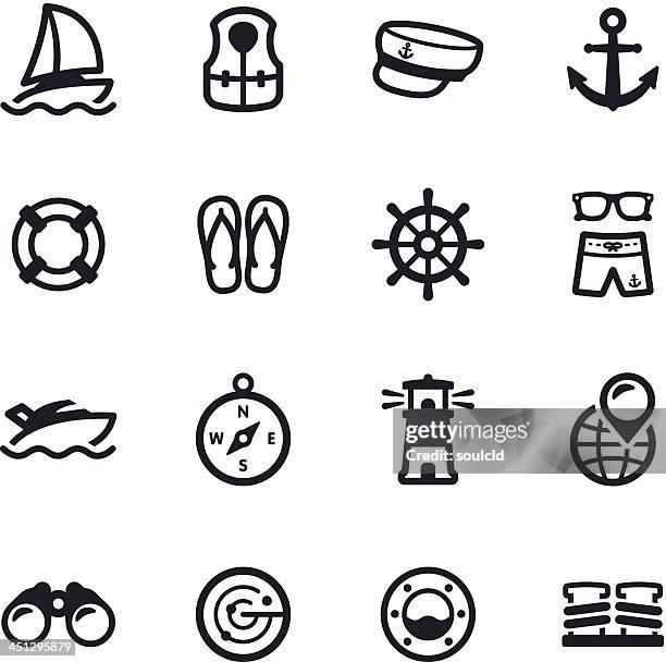 black and white yacht club icons - anchor hat stock illustrations