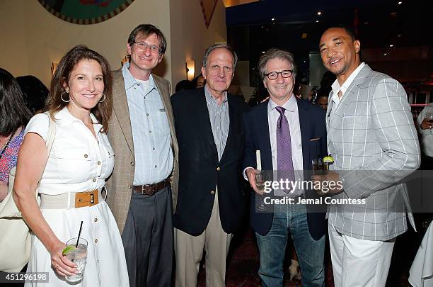 Emily Gerson Saines, Bryce Benjet, Bill Blakemore, lawyer Barry Scheck and actor Damon Gupton attend "The Divide" series premiere after party at...