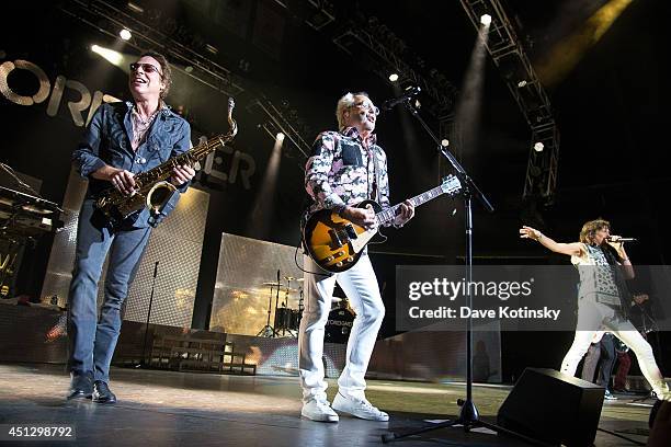 Thom Gimbel of the group Foreigner and Mick Jones of the group Foreigner performs at Prudential Center on June 26, 2014 in Newark, New Jersey.