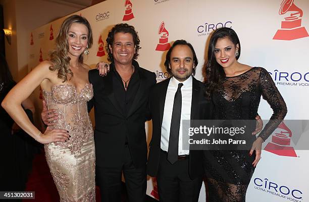 Model Claudia Vasquez, singer Carlos Vives, recording artist Andres Castro, and TV personality Carolina Ramirez attend The 14th Annual Latin GRAMMY...