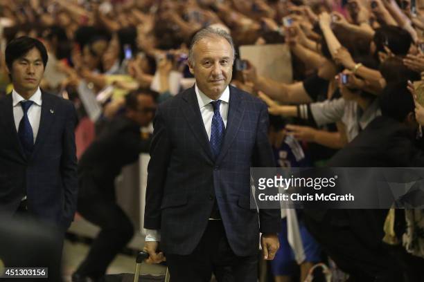 Japan national football coach Alberto Zaccheroni is seen upon arrival back from the World Cup 2014 Brazil at Narita International Airport on June 27,...
