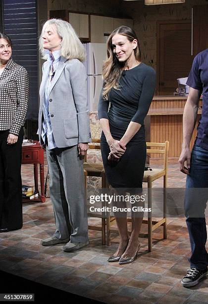 Blythe Danner and Sarah Jessica Parker take the opening night curtain call in "The Commons Of Pensacola" at The Manhattan Theater Club Stage 1 on...