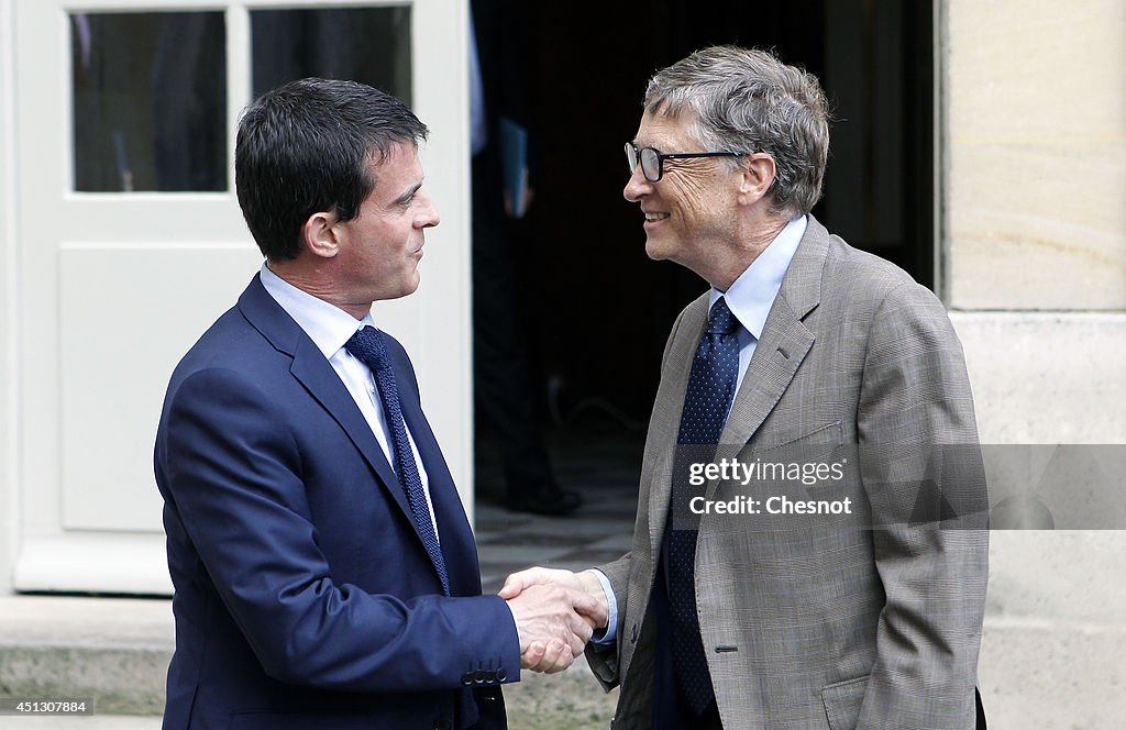 French Prime Minister Manuel Valls Receives Bill Gates At Hotel Matignon