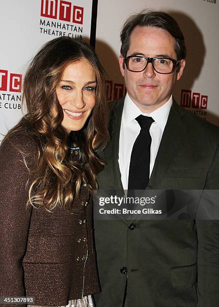 Sarah Jessica Parker and Matthew Broderick attends the opening night after party for "The Commons Of Pensacola" at Brasserie 8 1/2 on November 21,...