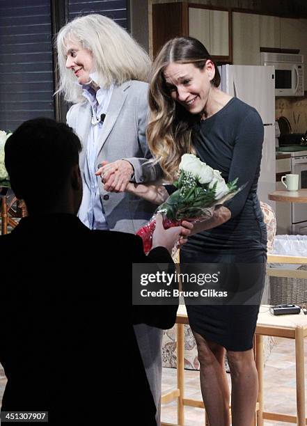 Blythe Danner and Sarah Jessica Parker take the opening night curtain call in "The Commons Of Pensacola" at The Manhattan Theater Club Stage 1 on...