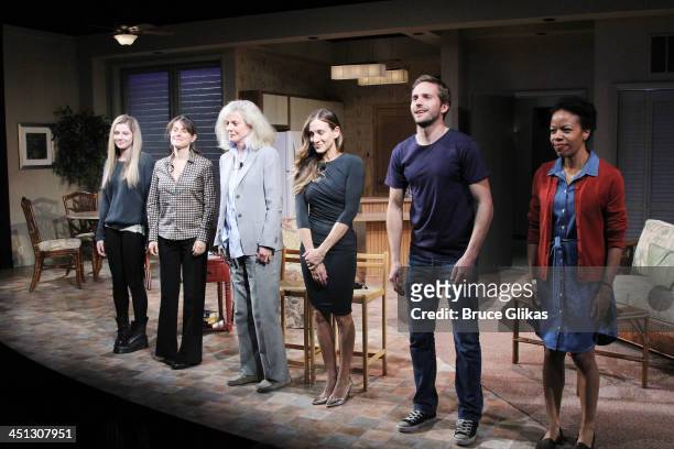 Zoe Levin, Ali Marsh, Sarah Jessica Parker, Blythe Danner, Michael Stahl-David and Nilaja Sun take the opening night curtain call in "The Commons Of...
