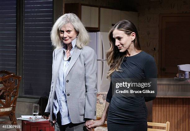 Blythe Danner and Sarah Jessica Parker take the opening night curtain call in "The Commons Of Pensacola" at The Manhattan Theater Club Stage 1 on...