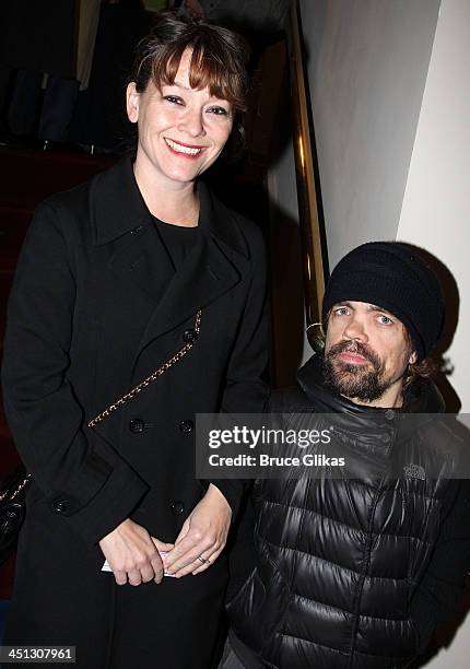 Erica Schmidt and Peter Dinklage attend the opening night after party for "The Commons Of Pensacola" at Brasserie 8 1/2 on November 21, 2013 in New...