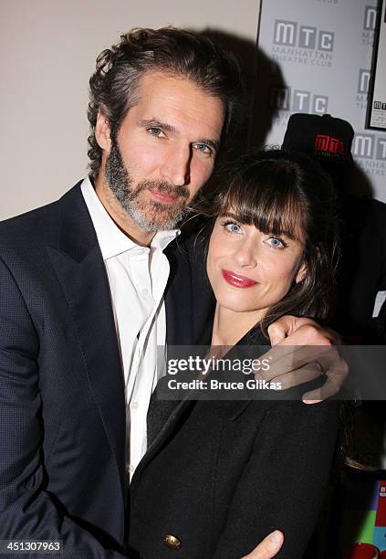 David Benioff and wife Amanda Peet attend the opening night after party for "The Commons Of Pensacola" at Brasserie 8 1/2 on November 21, 2013 in New...