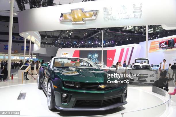 Chevrolet Camaro car is on display during the 11th China International Automobile Exhibition at China Import and Export Fair Complex on November 21,...