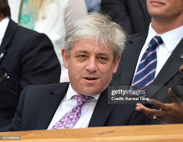 John Bercow attends the Noval Djokovic v Gilles Simon match on centre court during day five of the Wimbledon Championships at Wimbledon on June 27,...