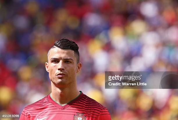 Cristiano Ronaldo of Portugal looks on prior during the 2014 FIFA World Cup Brazil Group G match between Portugal v Ghana at Estadio Nacional on June...