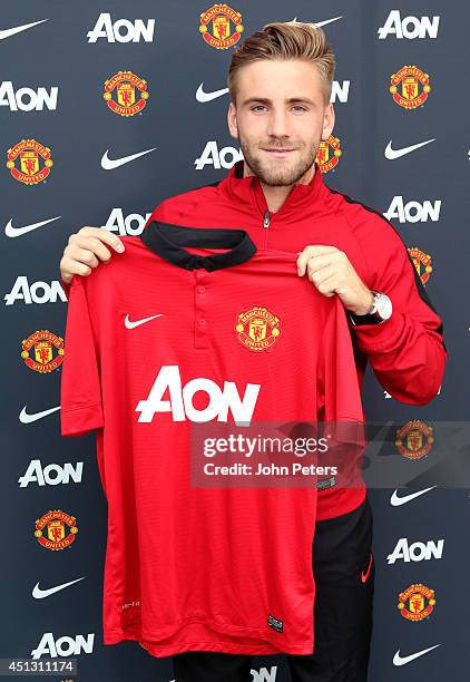 Manchester United unveils new signing Luke Shaw at the AON Training Complex on June 27, 2014 in Manchester, England.