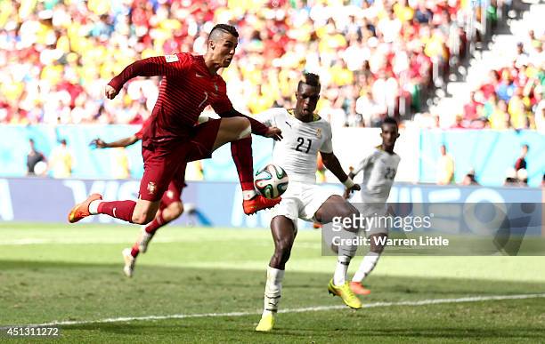 Cristiano Ronaldo of Portugal in action during the 2014 FIFA World Cup Brazil Group G match between Portugal v Ghana at Estadio Nacional on June 26,...