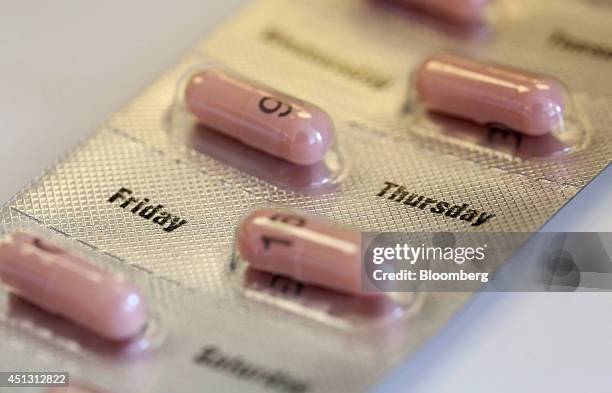 Blister pack containing Shire's Reminyl XL 16mg prolonged release capsules, produced by Shire Plc, is arranged for a photograph in a pharmacy in...