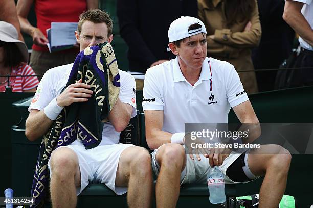 John-Patrick Smith of Australia and Jonathan Marray of Great Britain during their Gentlemen's Doubles second round match against Juan-Sebastian Cabal...