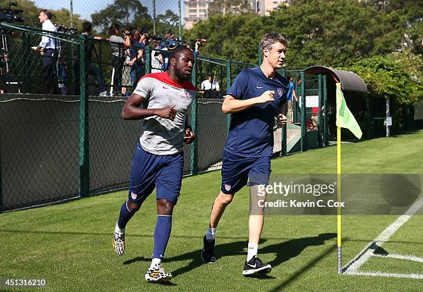 Jozy Altidore of the United States jogs around the pitch during training at Sao Paulo FC on June 27, 2014 in Sao Paulo, Brazil.