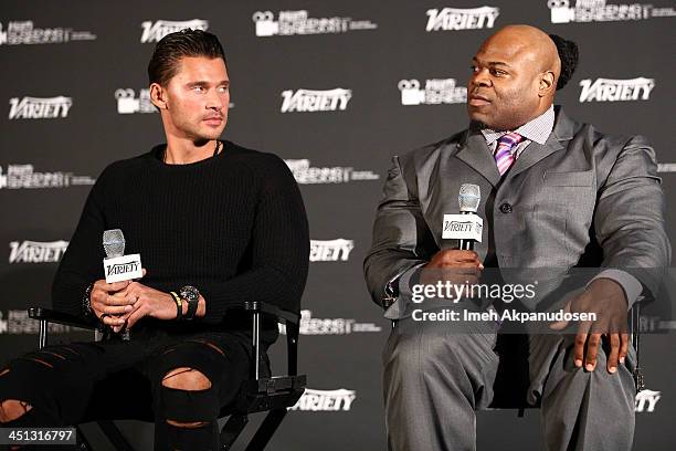 Director/producer Vlad Yudin and professional bodybuilder Kai Greene speak during a Q&A at the 2013 Variety Screening Series presentation of Vladar...