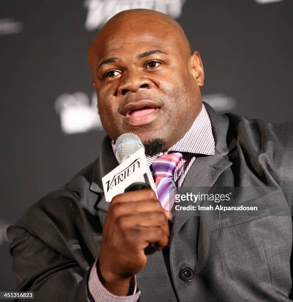 Professional bodybuilder Kai Greene speaks during a Q&A at the 2013 Variety Screening Series presentation of Vladar Co.'s Feature Documentary...