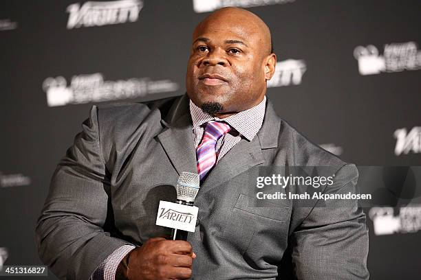 Professional bodybuilder Kai Greene speaks during a Q&A at the 2013 Variety Screening Series presentation of Vladar Co.'s Feature Documentary...