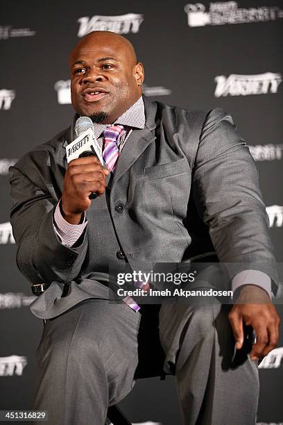 Professional bodybuilder Kai Greene speaks during a Q&A at the 2013 Variety Screening Series presentation of Vladar Co.'s Feature Documentary...