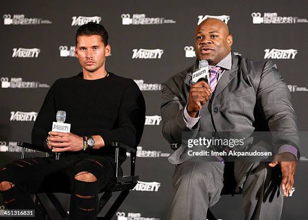 Director/producer Vlad Yudin and professional bodybuilder Kai Greene speak during a Q&A at the 2013 Variety Screening Series presentation of Vladar...