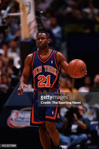Charlie Ward of the New York Knicks brings the ball upcourt during the game against the Indiana Pacers in Game Two of the Eastern Conference Finals...