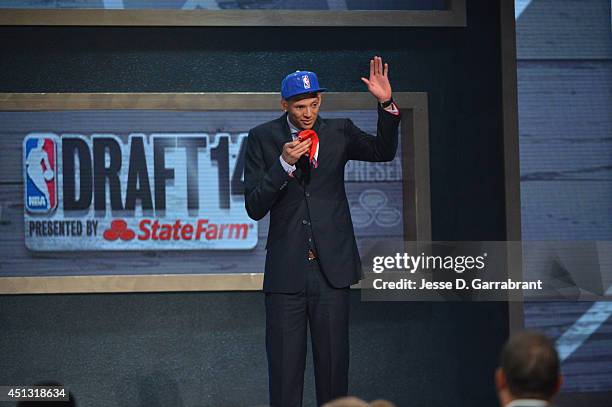 Isaiah Austin waves to the crowd during the 2014 NBA Draft on June 26, 2014 at Barclays Center in Brooklyn, New York. NOTE TO USER: User expressly...