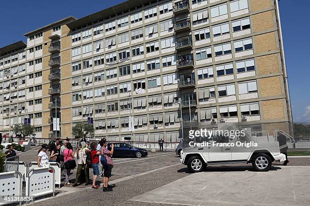 The Popemobile leaves the Policlinico Agostino Gemelli Hospital after Pope Francis cancelled his visit on June 27, 2014 in Rome, Italy. This evening...