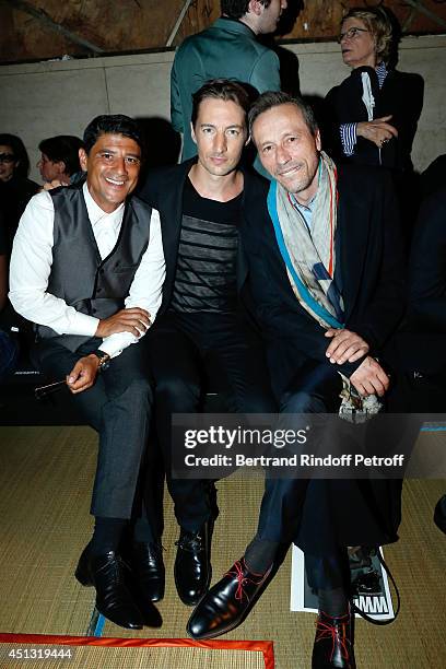 Actors Said Taghmaoui, Benn Northover and Michael Wincott attend the Cerruti show as part of the Paris Fashion Week Menswear Spring/Summer 2015 on...