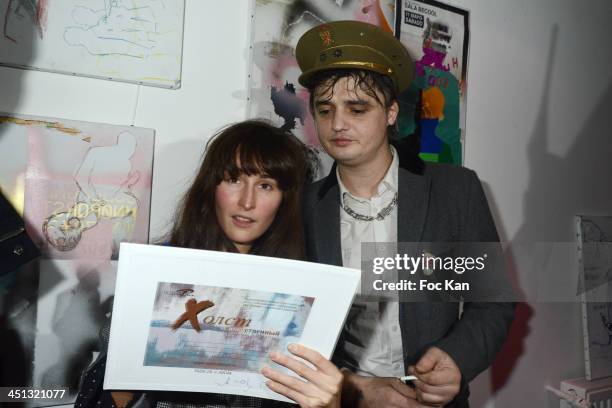 Painters Alize Meurisse and Pete Doherty attend the 'Flags From The Old Regime' : Pete Doherty and Alize Meurisse Paintings Exhibition Preview At...