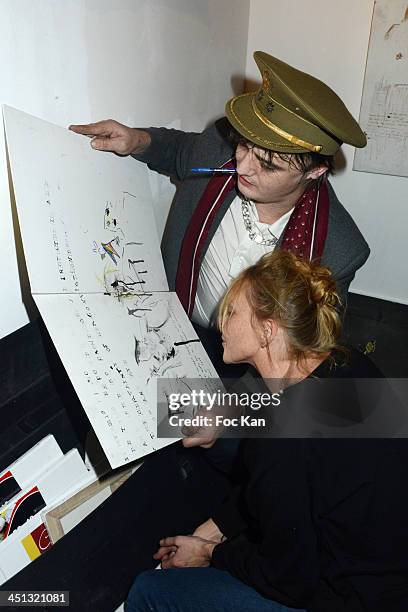 Pete Doherty attends the 'Flags From The Old Regime' : Pete Doherty and Alize Meurisse Paintings Exhibition Preview At Espace Djam on November 21,...