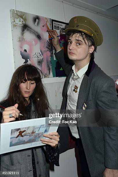 Painters Alize Meurisse and Pete Doherty attend the 'Flags From The Old Regime' : Pete Doherty and Alize Meurisse Paintings Exhibition Preview At...