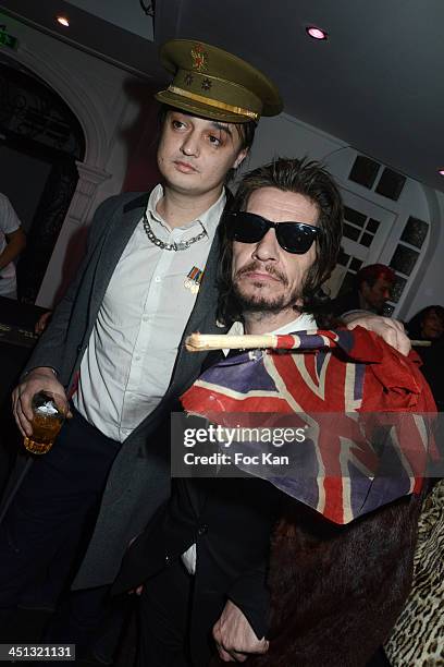 Pete Doherty and Patrick Eudeline attend the 'Flags From The Old Regime' : Pete Doherty and Alize Meurisse Paintings Exhibition Preview At Espace...