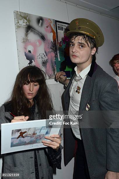 Painters Alize Meurisse and Pete Doherty attend the 'Flags From The Old Regime' : Pete Doherty and Alize Meurisse Paintings Exhibition Preview At...