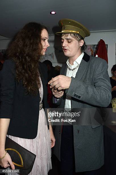 Katia and Pete Doherty attend the 'Flags From The Old Regime' : Pete Doherty and Alize Meurisse Paintings Exhibition Preview At Espace Djam on...