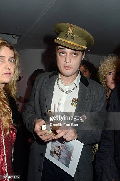 Geraldine Beigbeder and Pete Doherty attend the 'Flags From The Old Regime' : Pete Doherty and Alize Meurisse Paintings Exhibition Preview At Espace...