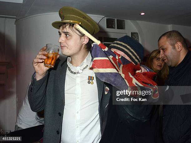 Pete Doherty and Franck Knight attend the 'Flags From The Old Regime' : Pete Doherty and Alize Meurisse Paintings Exhibition Preview At Espace Djam...