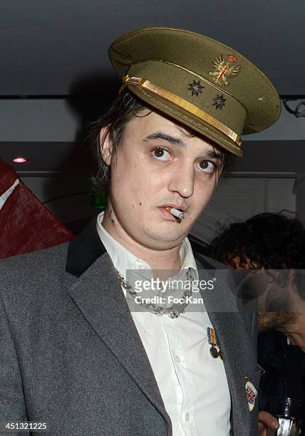 Pete Doherty attends the 'Flags From The Old Regime' : Pete Doherty and Alize Meurisse Paintings Exhibition Preview At Espace Djam on November 21,...
