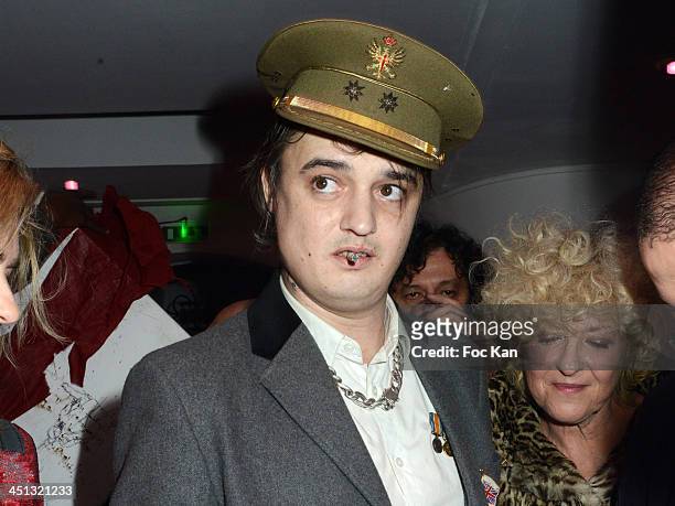 Pete Doherty attends the 'Flags From The Old Regime' : Pete Doherty and Alize Meurisse Paintings Exhibition Preview At Espace Djam on November 21,...