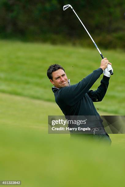 Jason Barnes of England plays off the fairway on day two of the 2014 Scottish Hydro Challenge hosted by MacDonald Hotels & Resorts at Spey Valley...