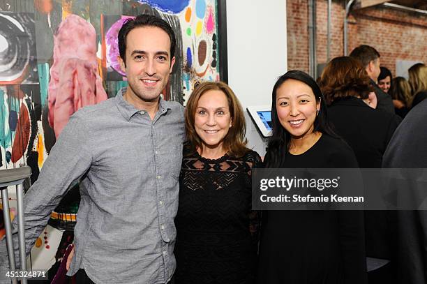 Joseph Varet, Jane Glassman and Esther Kim Varet attend The Rema Hort Mann Foundation LA Artist Initiative Benefit Auction on November 21, 2013 in...