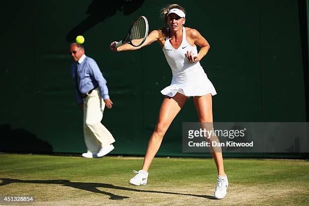 Naomi Broady of Great Britain during her Mixed Doubles first round match with Neal Skupski against Robert Farah of Colombia and Darija Jurak of...