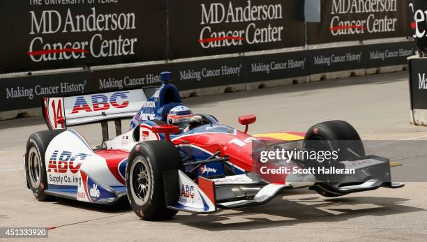 Takuma Sato of Japan, driver of the ABC Supply A.J. Foyt Racing Dallara Honda, drives during practice forthe Verizon IndyCar Shell and Pennzoil Grand...