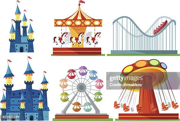 ilustraciones, imágenes clip art, dibujos animados e iconos de stock de parque de diversiones - parque de atracciones