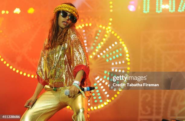 Headlines the West Holts stage on Day 1 of the Glastonbury Festival at Worthy Farm on June 27, 2014 in Glastonbury, England.