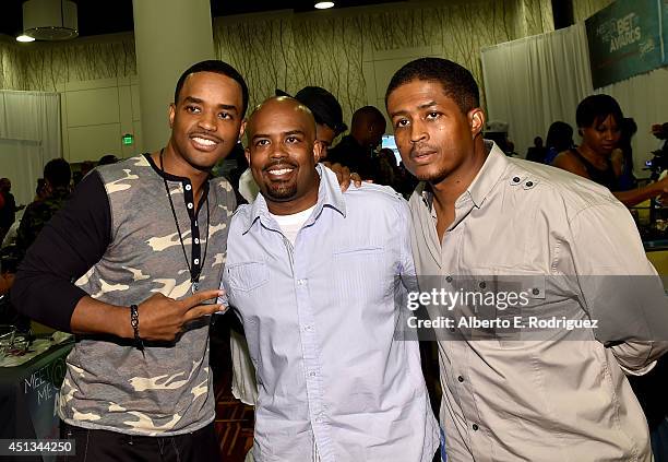 Actors Larenz Tate, Lahmard J. Tate and Larron Tate attend day 1 of the Radio Broadcast Center during the BET Awards '14 on June 27, 2014 in Los...