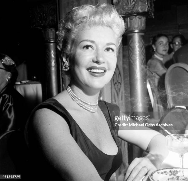 Actress Betty Grable at the Cocoanut Grove in Los Angeles, California.