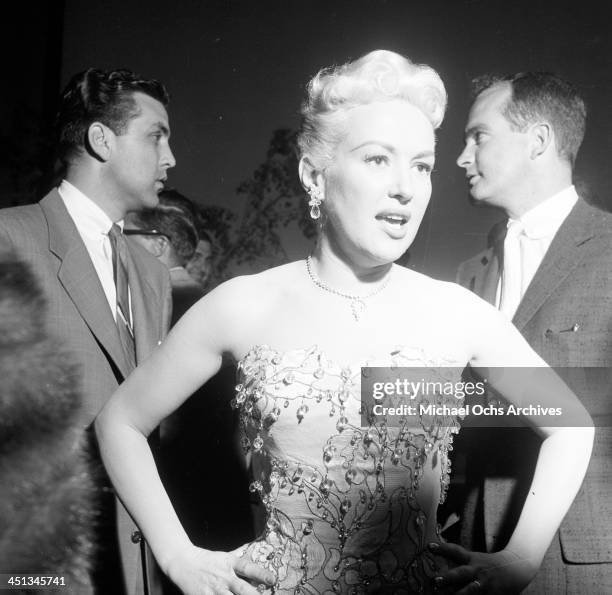 Actress Betty Grable attends the CBS cocktail party in Los Angeles, California.